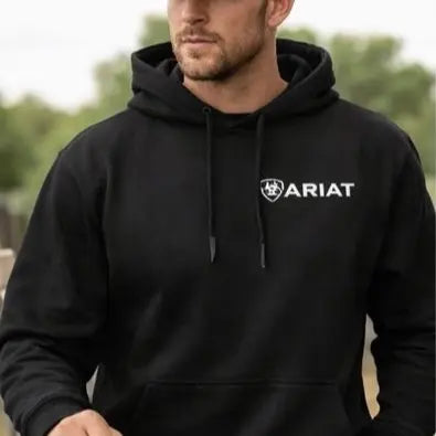 Ariat Western Cowboy Sweatshirt with American Flag Design for Men's Casual Wear Soft Heavyweight Cotton Blend Adjustable Hood Kangaroo Pocket