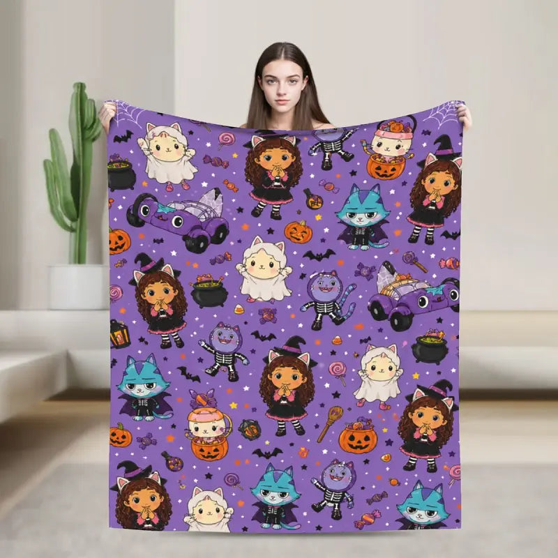 Gabby's Dollhouse Cartoon Fleece Blanket, Pink Background with Rainbow, Cats and Dolls, Soft Cozy Throw for Kids Bedroom, Sofa, Air Conditioned Room, Travel, Gifts, Flannel Blankets
