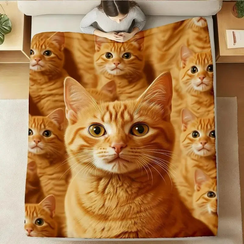 Cute Cat Flannel Couple Blanket Soft Funny Throw Blanket Cozy Lightweight Plush Portable Cover Blanket For Sofa,Warm Gift For Birthday,Christmas,Multiple Blankets