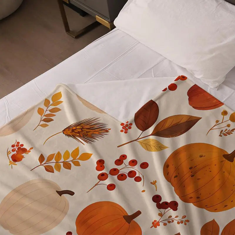 Fall Pumpkin Print Blanket, 1 Count Modern Style Soft Comfortable Throw Blanket for Couch, Travel Sofa Bed Blanket, Office Home Decoration, Birthday Gift Blanket, Decorative Giftable Blankets
