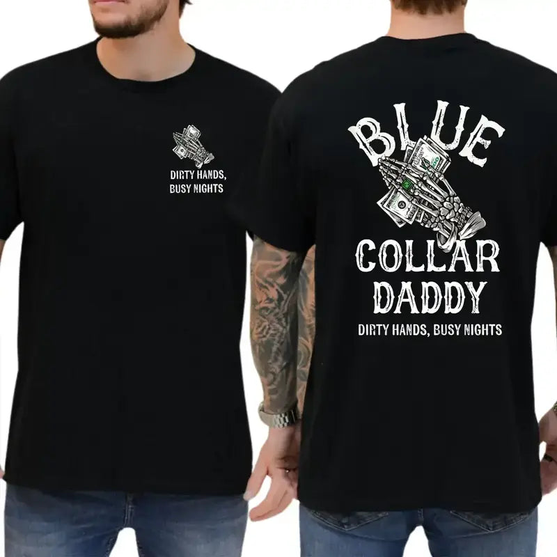 Men's 100% Cotton Relaxed Fit Round Neck Tweed Top - Blue Collar Daddy, Good Graphic Tees, Customized Graphic Apparel, Work Motivation