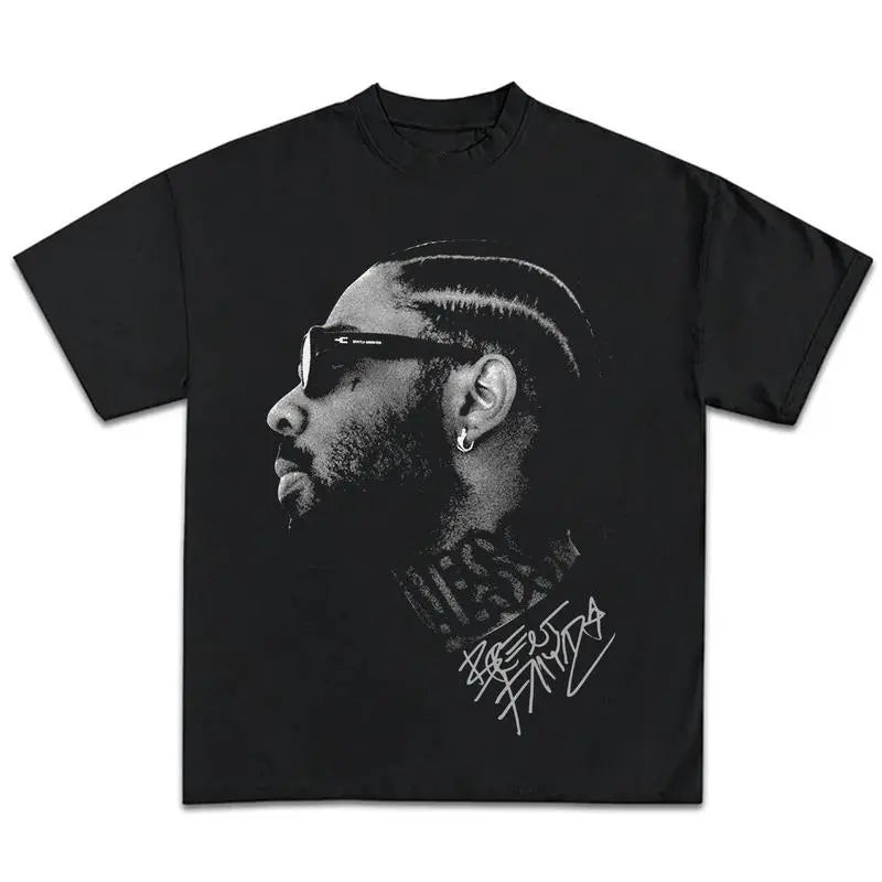 Men's Unisex Casual Customized Brent Faiyaz Big Face Full Print Soft Cotton Short-Sleeve Round Neck Fitted T-Shirt - Sonder Rapper Vintage Rap Hip Hop Y2000 Streetwear Merch Top