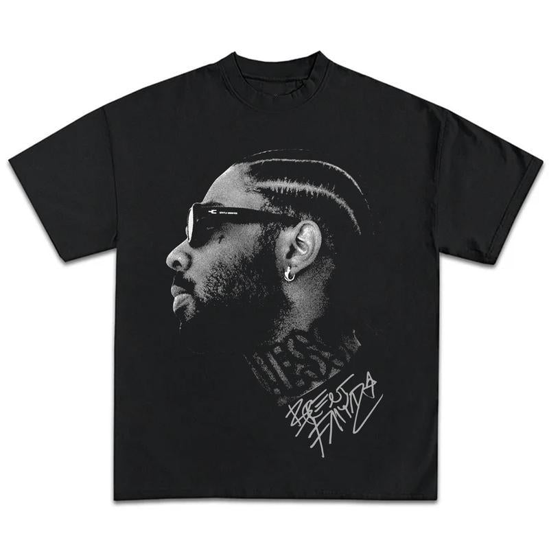 Men's Unisex Casual Customized Brent Faiyaz Big Face Full Print Soft Cotton Short-Sleeve Round Neck Fitted T-Shirt - Sonder Rapper Vintage Rap Hip Hop Y2000 Streetwear Merch Top
