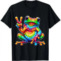 Men's 100% Pure Cotton Shortsleeve Graphic T-Shirt - Vintage Whimsical Frog Peace Sign Hippie Design, Casual, Machine Wash, Year-Round Wear, Menswear Top (Vintage Frog Print Men's Shortsleeve T-Shirts)
