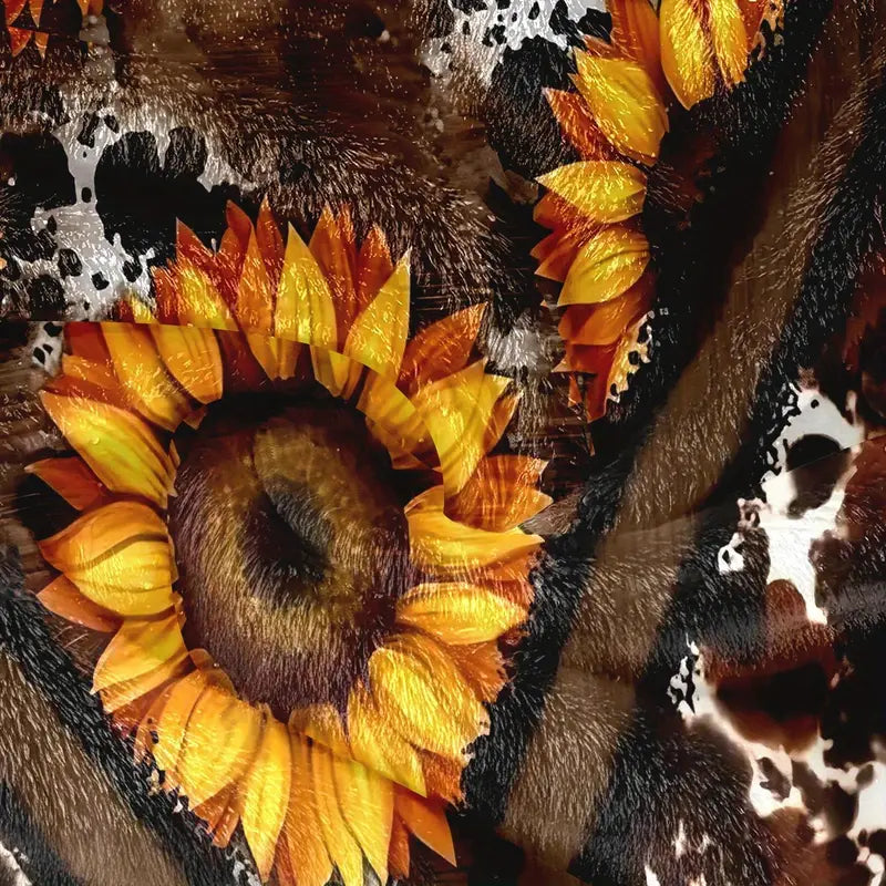 Vintage Animal Print Cow Flannel Knitted Fabric Throw Blanket - 250-300gsm Soft Polyester, Sunflower Motif, 30x40inch/50×60inch, Antipill Smooth, Home Decor, Adults, Sofa/Couch Covers, Christmas Gift for Sister 2 (White,Brown,Yellow)