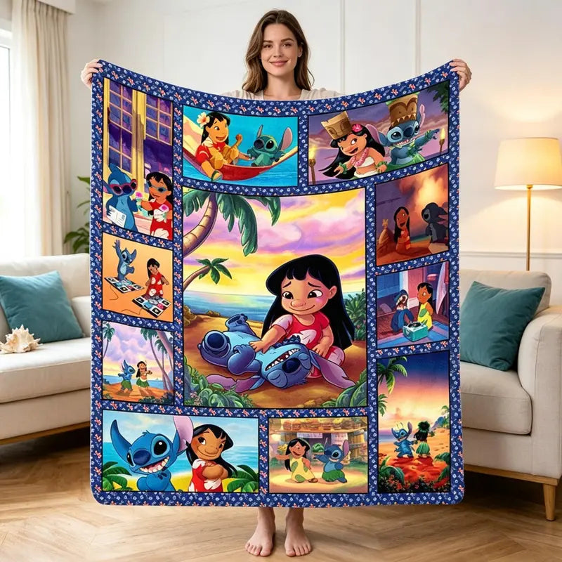 Disney Stitch Fleece Blend Throw Blanket - Anti-Fade Print, Plush Texture, Playful Comic Panels, Multi-Size for Home & Travel, Holiday Gifting