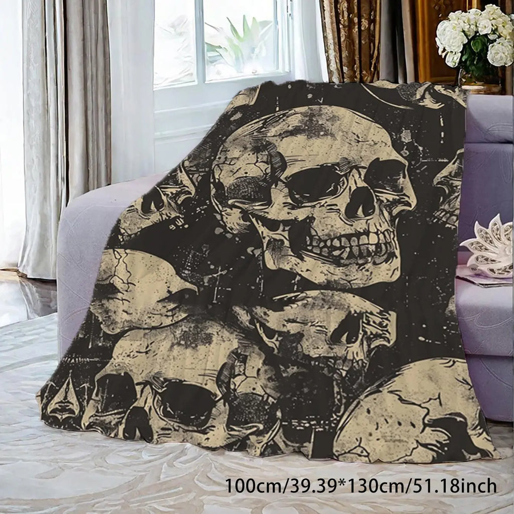 Skull Print Blanket, Stylish Blanket, Soft Comfortable, Soft Cozy Blanket, Cool Bedroom Accessories, Travel Sofa Bed Blanket, Office Home Decoration for Decor, Christmas Gifts, Christmas Decorations, Halloween