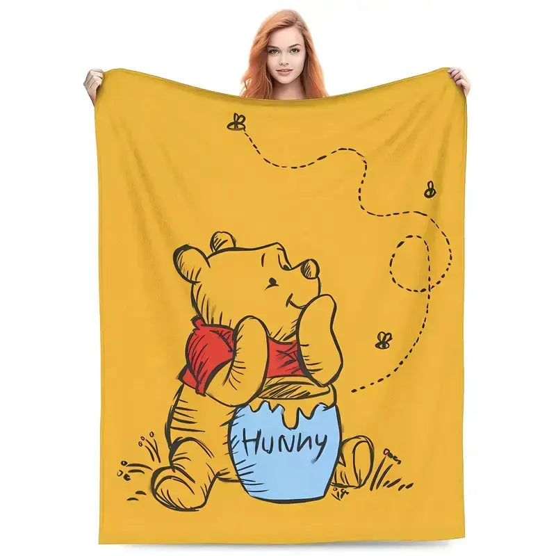 Disney Winnie The Pooh Cartoon Printed Microfiber Blanket - Super Soft, Heartwarming Happy Gift, Decorative Sofa Blanket for Bedroom Couch Summer Bedding, Heartwarming Blanket Gift