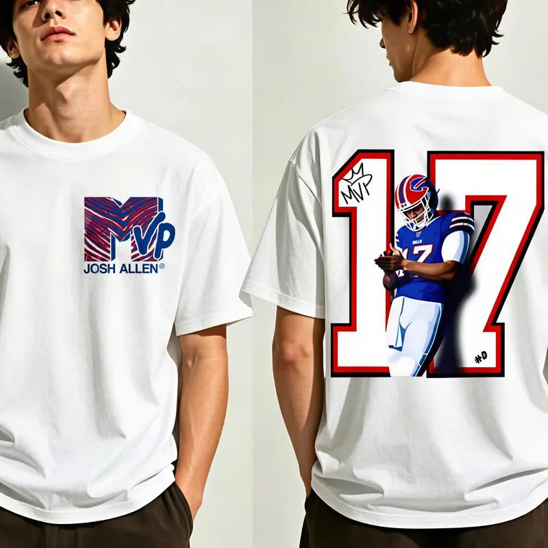 Men's Round Neck Short-Sleeve Casual Fabric MVP 17 Football Game Day Fan T-Shirt, Unisex Menswear Go Bills Tee