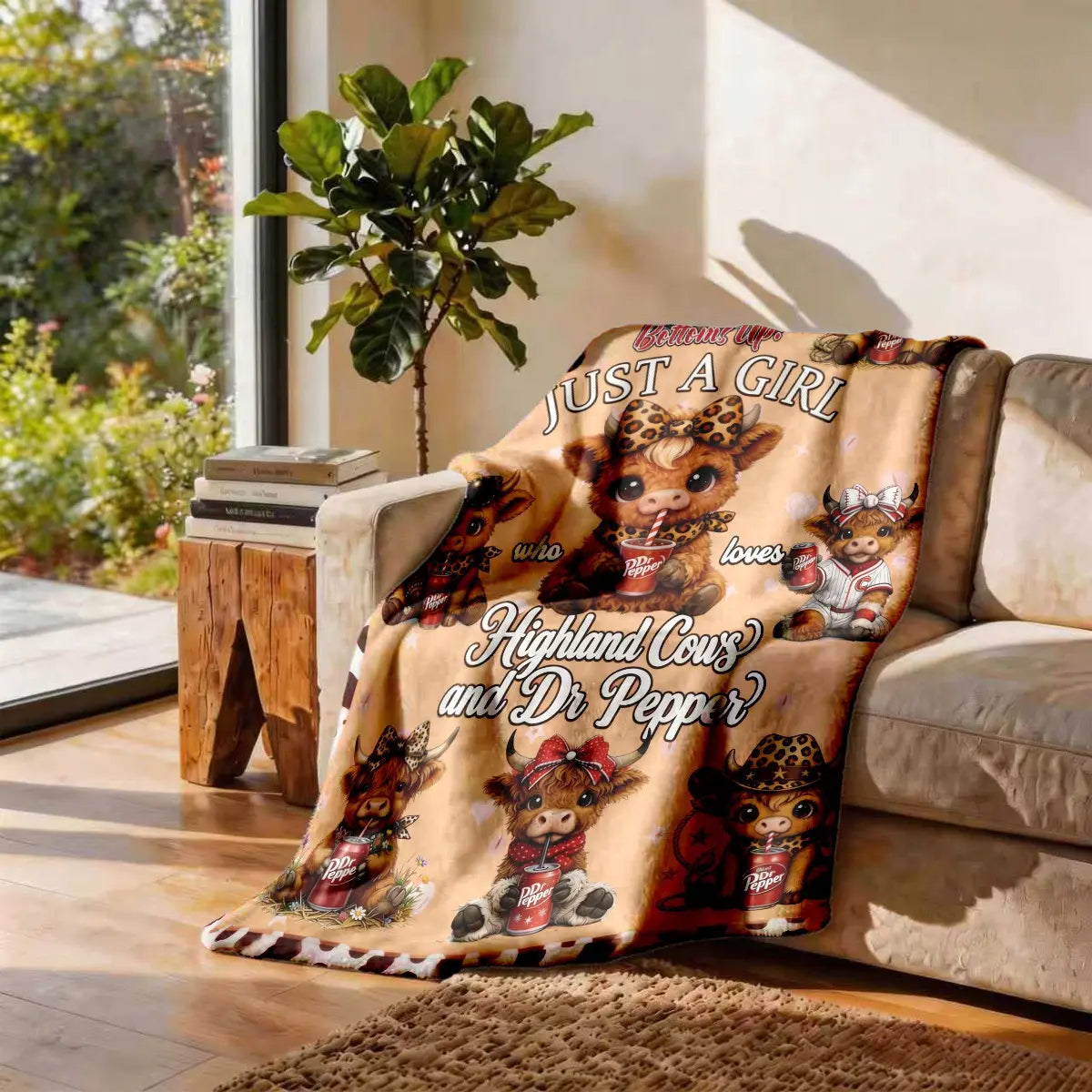 Highland Cow & Dr Pepper Flannel Blanket, Funny Graphic Throw Blanket, Soft Cozy Blanket, Large Size, Soft and Lightweight, Perfect for All Seasons, Ideal for Bed, Sofa, Office, Camping, Travel, Soft Throws Blanket