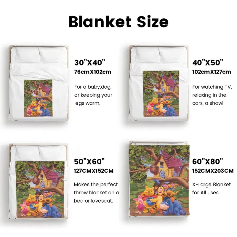 Disney Classic 2026 New Winnie the Pooh Character-Themed Blanket, Flannel Fleece, Treehouse Print with Pooh Bear & Tigger, Multi-Size Ultra-Soft Throw for Home Snuggles & Travel, Cozy Vibes Holiday Gift