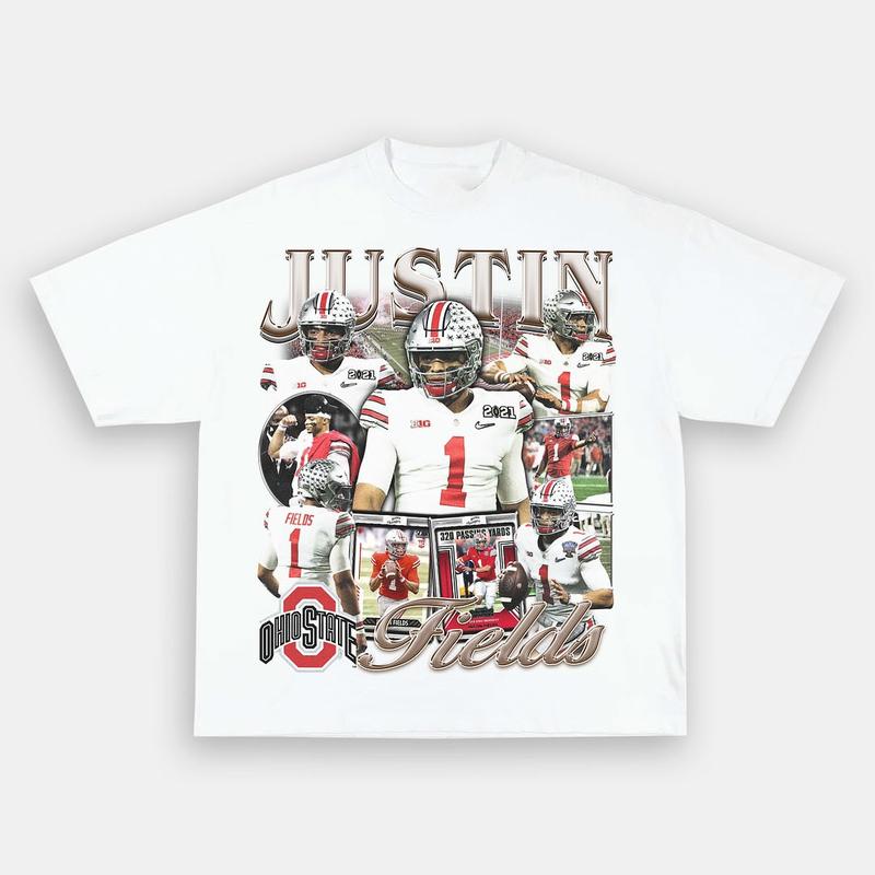 JUSTIN FIELDS - OSU TEE Print Short Sleeve T-Shirt Menswear Top Crewneck Underwear Tshirt Streetwear Man Tropical Shortsleeve Round Neck halloween t-shirt