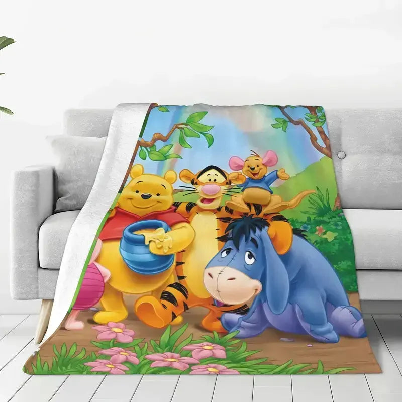 Disney Winnie the Pooh Flannel Blanket - Soft Comfy and Cozy Microfiber Bedding, Anti-Fade Cartoon Character Scene Classic Theme, All-Season Couch Throw for Living Room, Pooh Graphic Winnie Character Graphic Blankets