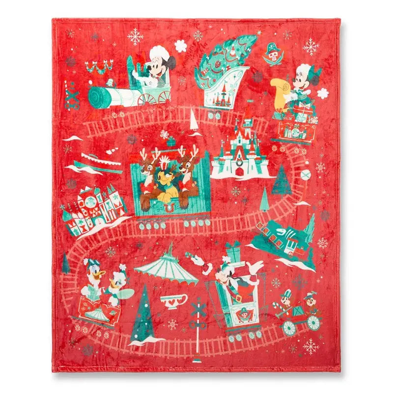 Disney Mickey & Friends Holiday Express Train Theme Park Castle Christmas Gift & Office Fleece Comfort Blanket & Throw Blankets