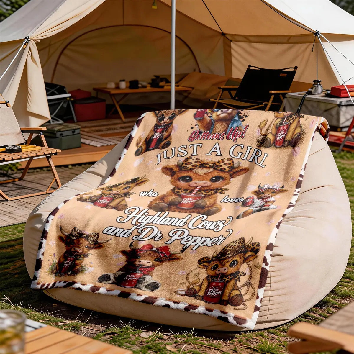 Highland Cow & Dr Pepper Flannel Blanket, Funny Graphic Throw Blanket, Soft Cozy Blanket, Large Size, Soft and Lightweight, Perfect for All Seasons, Ideal for Bed, Sofa, Office, Camping, Travel, Soft Throws Blanket