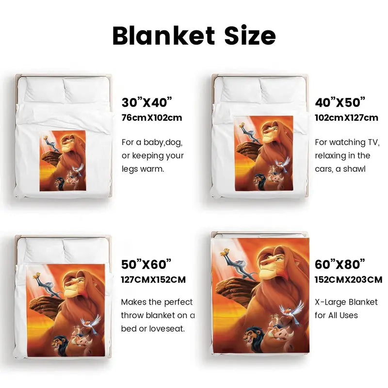Disney Classic 2026 Lion King Character-Themed Blanket, Flannel Fleece Soft Fabric, Anti-Fade Print of Simba & Mufasa Safari Graphic, Cozy, Multi-Size for Home & Travel, Holiday Gift