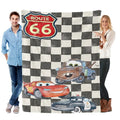 Disney Pixar Cars Route 66 Checkered Flag Lightning McQueen Mater & Sheriff Christmas Present & Holiday Gift Fleece Throw Blanket