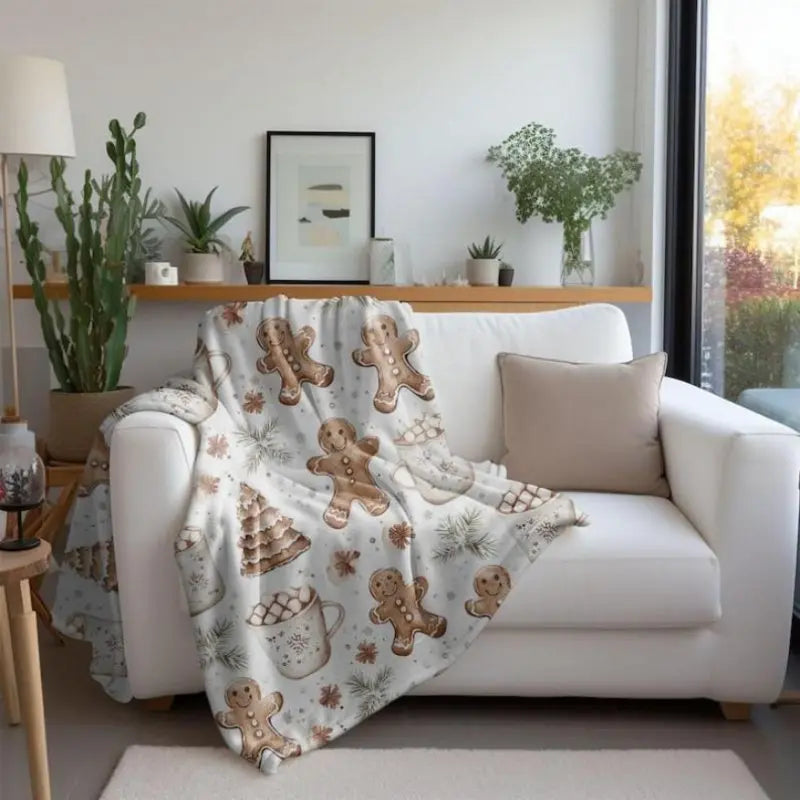Gingerbread Man Printed Flannel Blanket Throw - Cozy, Gentle Soft Boho Home Decor for Christmas, Ideal Gift for Family, Perfect for Hot Cocoa Moments, Cozy Blanket
