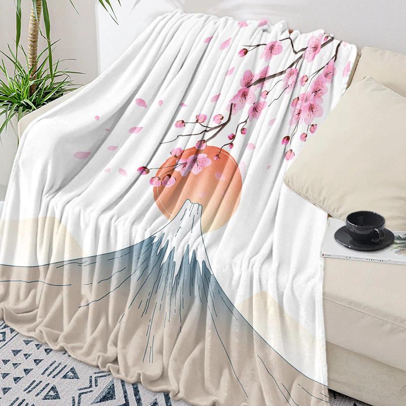 Cherry Blossom Pink Flower Flannel Throw Blanket Soft Cozy Blanket for Sofa Couch Bed Bedroom Decor Christmas Gift