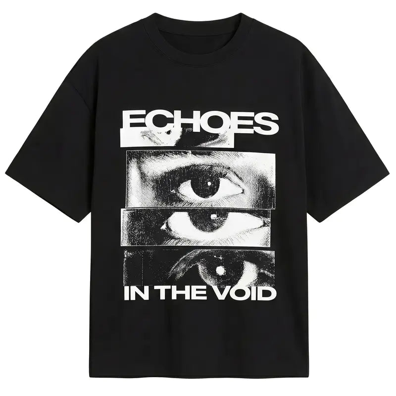 Echoes In The Void Graphic T-Shirt Artistic Eye Print Retro Glitch Art Tee Men's Casual Cotton Menswear Crewneck Stylish Short Sleeves Tshirts Top Womenswear Streetwear Tshirt Summer Shortsleeve