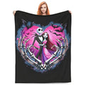 Disney Nightmare Before Christmas Jack and Sally Skeleton Heart Spooky Cute Throw Blanket, Romantic Gothic Fleece Bedding for Halloween Present & Camping Decor, Spooky Cute Blankets