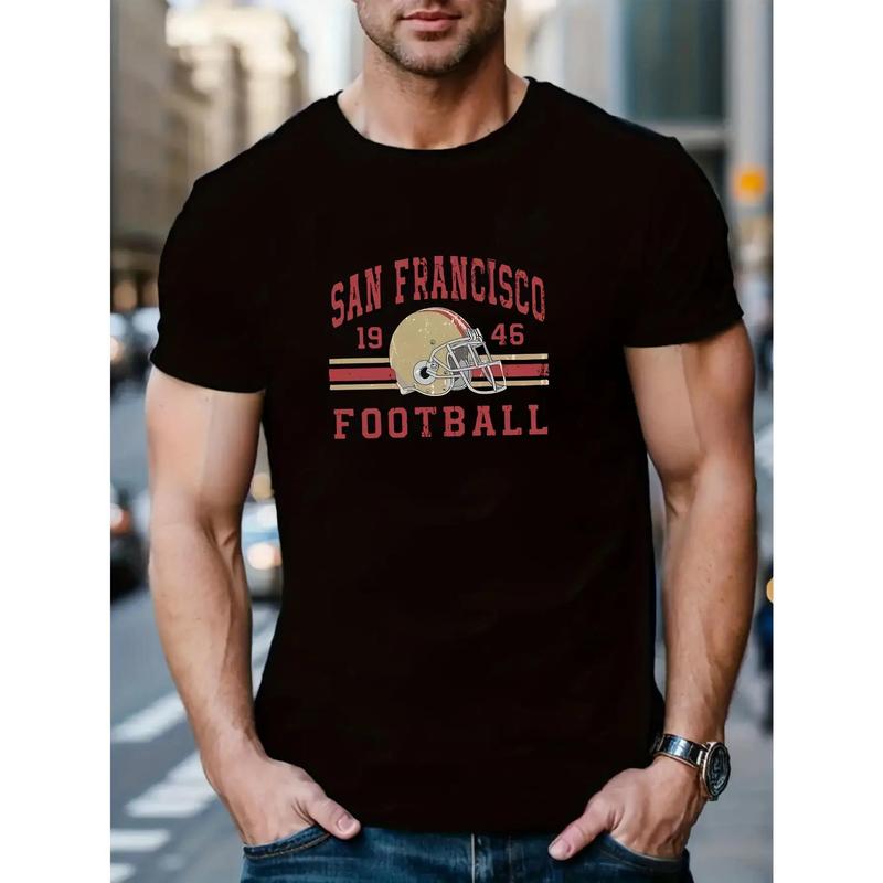 1946 SAN FRANCISCO FOOTBALL Print Casual Short-Sleeved T-Shirt for Men, Spring And Summer Trendy, Comfortable Round Neck Tee, Regular Fit, Versatile Fashion for Casual Attire