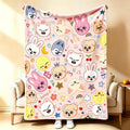Printed Flannel Fleece Blanket - Colorful Fuzzy SKZ Fan Throw, Comfy Cute Cartoon Blanket, Fandom Bedding, Kids Gift, Lounge & Travel Use, Colorful Fuzzy Blanket