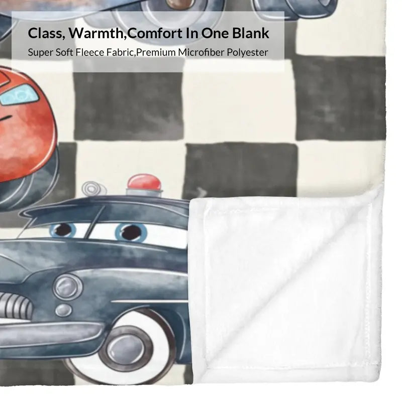 Disney Pixar Cars Route 66 Checkered Flag Lightning McQueen Mater & Sheriff Christmas Present & Holiday Gift Fleece Throw Blanket