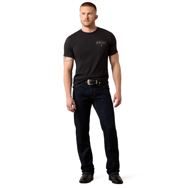 Ariat Men's Casual Ribbed Cotton Short-Sleeve Monument Caucho Black Graphic T-Shirt, Menswear Style 10079502