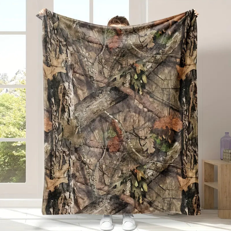 Camouflage Flannel Full Size Blanket - 50x60in Ultra-Soft Throw with Real Forest Tree Bark & Vine Detail, Cozy Chic Pick for Home Snuggles & Travel, All-Seasons Bedding Decor for Cozy Together Feel Cosy Use
