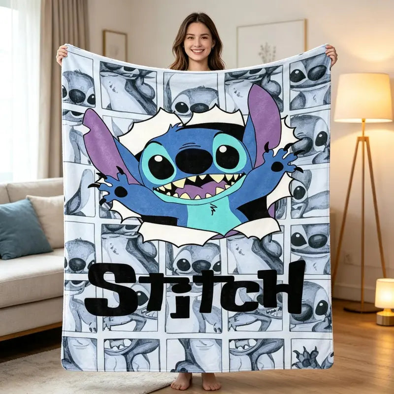 Disney Stitch Fleece Blend Throw Blanket - Anti-Fade Print, Plush Texture, Playful Comic Panels, Multi-Size for Home & Travel, Holiday Gifting