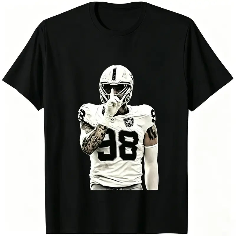 Men's Vintage Raiders #98 Maxx Crosby Football Graphic T-Shirt - Loose-Fit, Breathable, Stylish All-Seasons Unisex Basics Top, S-3XL, Game Day Outfit, Sports Fan Gift