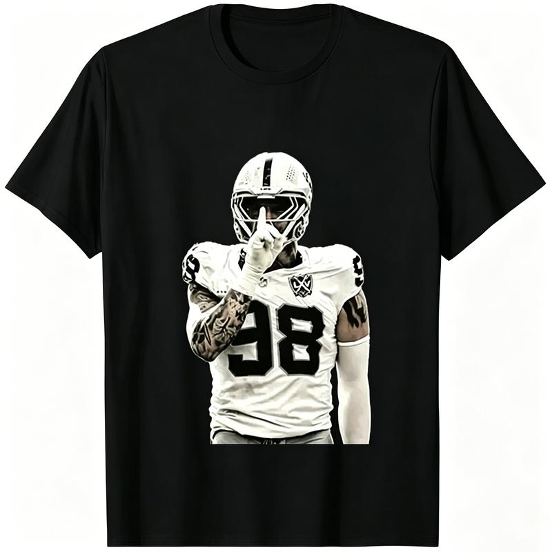 Men's Vintage Raiders #98 Maxx Crosby Football Graphic T-Shirt - Loose-Fit, Breathable, Stylish All-Seasons Unisex Basics Top, S-3XL, Game Day Outfit, Sports Fan Gift