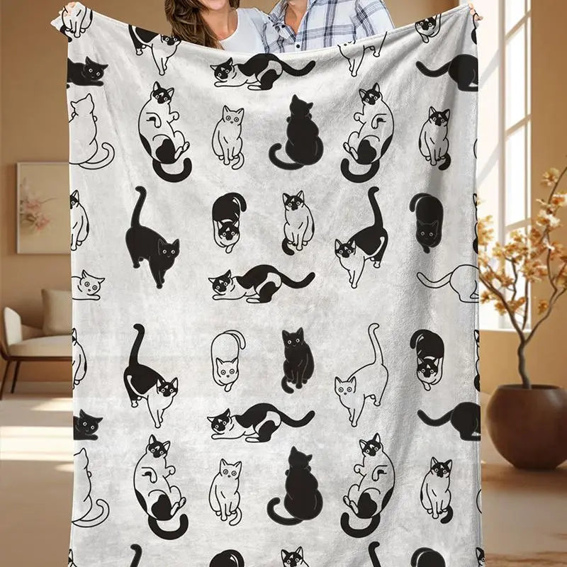 1 cat print blanket, modern style blanket, soft and comfortable blanket, travel sofa bed blanket, office home decoration, birthday gift blanket, unisex, available all year round, Soft Blankets And Throws