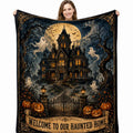 [Back to School] Halloween Element Flannel Polyester Cozy Blanket 60x80 in, Ghost-Pumpkin-Full Moon Design, Blankets for Bed, Home & Travel Use, Holiday Decor Gift for Teens