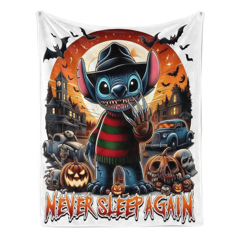 Disney Stitch Halloween Boogeyman Themed Flannel Fleece Blanket - Soft Touch Aesthetic, Animated Character Element, Original Character, Multi-Size, Spooky Cartoon Print, Blankets for Bed, Gift for All Ages, Ideal for Home Use