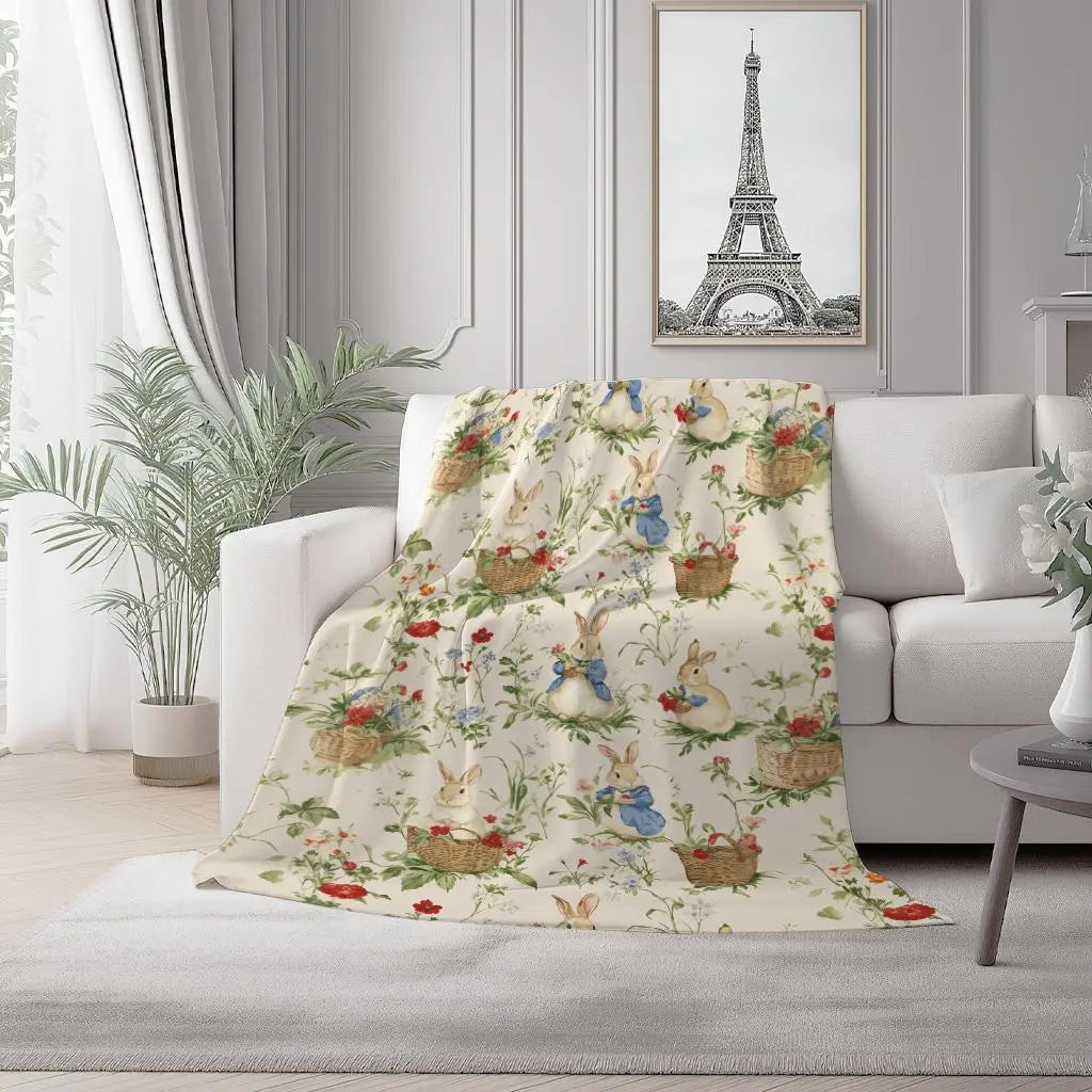 Rabbit Pattern Flannel Blanket, Soft Comfortable Throw Blanket, Warm Napping Blanket, Soft Comfy Blanket for Home Office Travel Camping