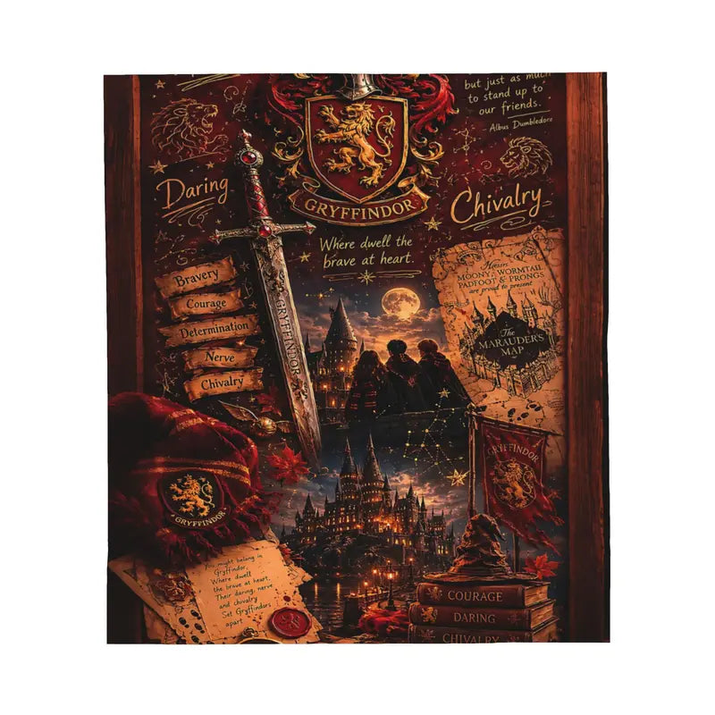 Harry Potter Gryffindor Lion Crest Wizard Castle  Blanket, Vintage Magic Hogwarts Castle Marauder's Map Sword Print Soft Blanket, Lightweight Couch Bed Blanket, Fantasy Wizard Movie Fan Home Decor Gift