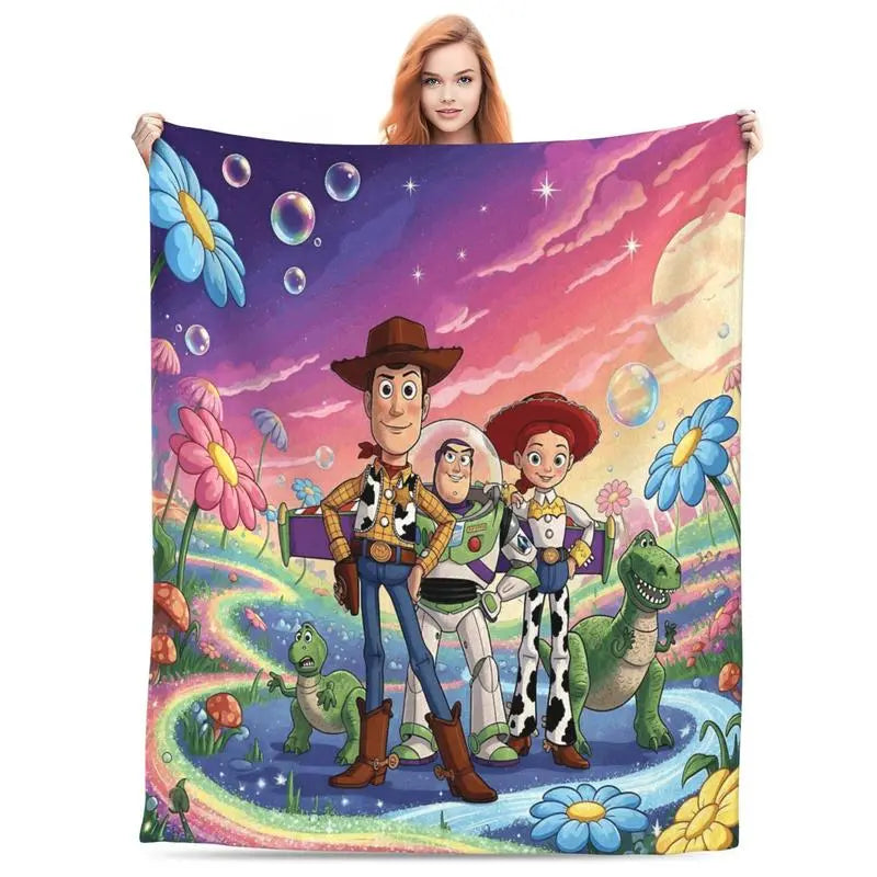 Disney Toy Story Woody and Buzz Cosmic Garden Character-Themed Fleece Throw Blanket, Colorful Anime Bedding for Holiday Gifting & Office Decor, Character-Themed Blanket