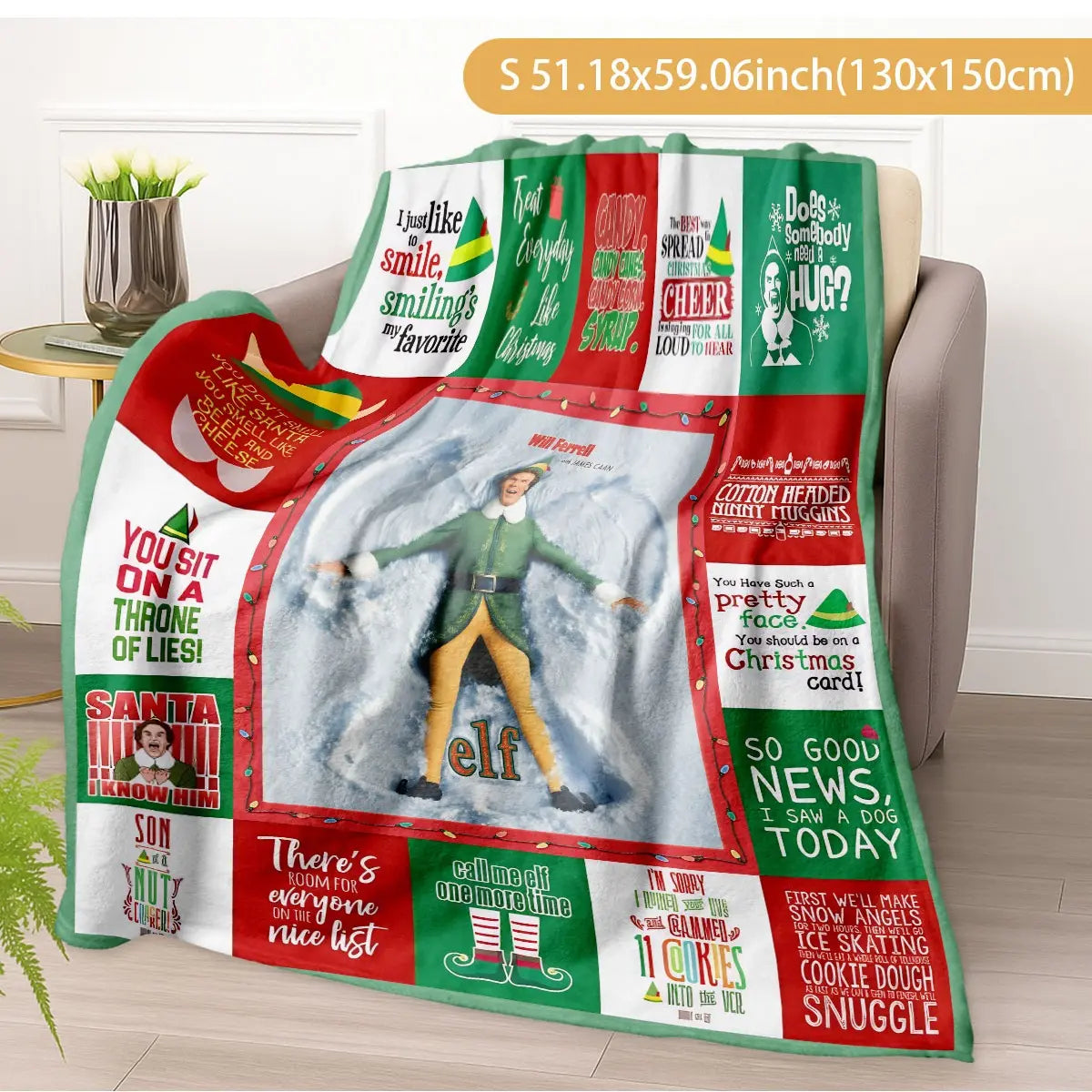 Christmas Elf Print Blanket, Lightweight Cozy Blanket, Soft Flannel Nap Mat for Living Room Bedroom Office School Home Use, Perfect Gift for All Seasons, Soft Blankets, Blanket Gifts