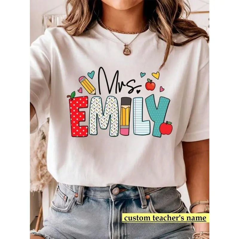 Men's Regular-Fit Textured Cotton Spandex Short-Sleeve Top - 1pc Custom Personalized Teacher Name Shirt, Breathable Casual Comfortable Fabric, Teacher Appreciation Everyday Gift (9 Colors Available)
