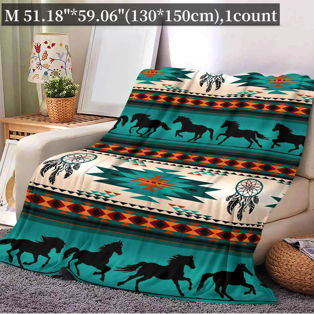 Horse & Geometric Pattern Blanket, 1 Count Soft Comfortable, Warm Napping Soft Comfy Blanket for Home Office Travel Camping