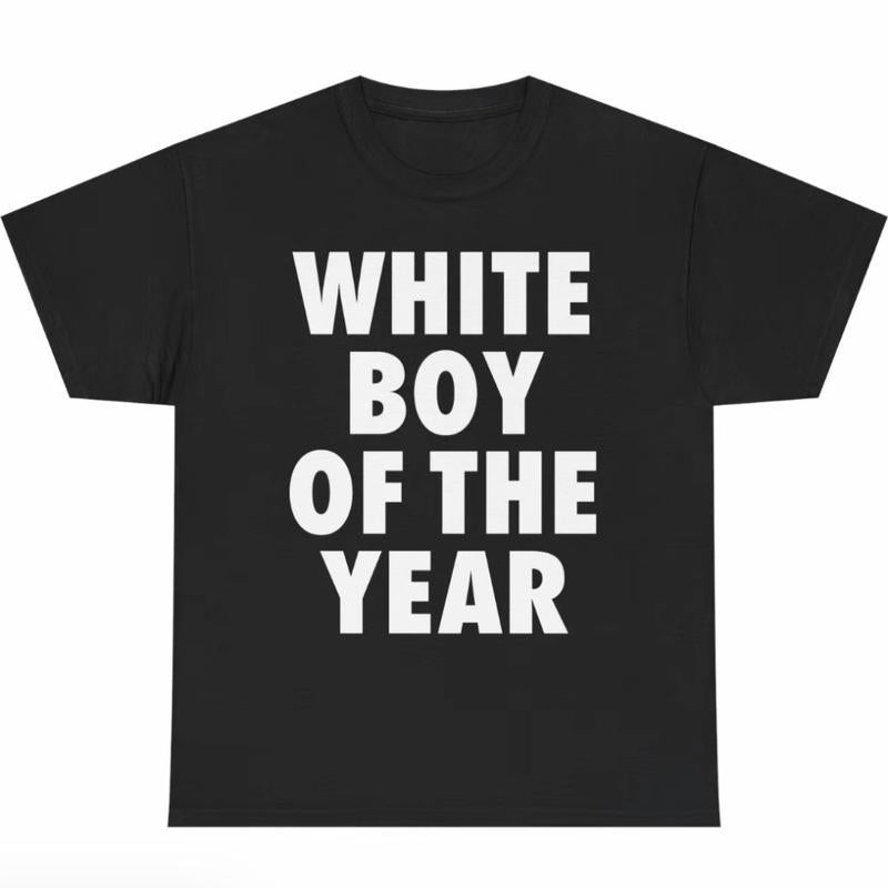 Men's Oversized Shortsleeve Pure Cotton Tshirt - "White Boy Of The Year" All Over Print, Round Neck, Durable Double Stitching, Customized Casual Streetwear Casual Cotton Tee