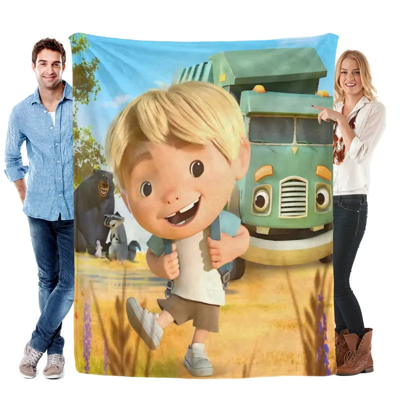 Adorable Animated 'Trash Truck' Flannel Blanket - 1 Piece, Soft Skin-Friendly Polyester, Cozy Aesthetic, Snug as a Bug in a Rug, Indoor Use, Cozy Warmth for Cold Nights, Ideal for Sofas & Beds, All-Season Bedding Gift, One Piece, Flannel Fabric