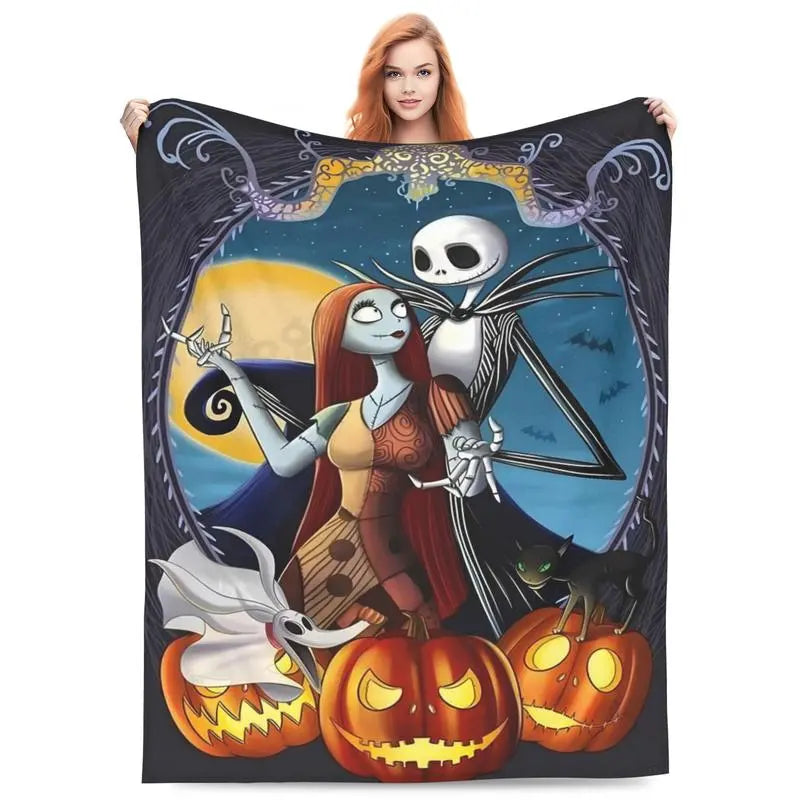 Halloween Pumpkin Heated Throw Blanket - Disney Tim Burton's The Nightmare Before Christmas, Featuring Jack, Sally, Home & Travel Comfort Blanket
