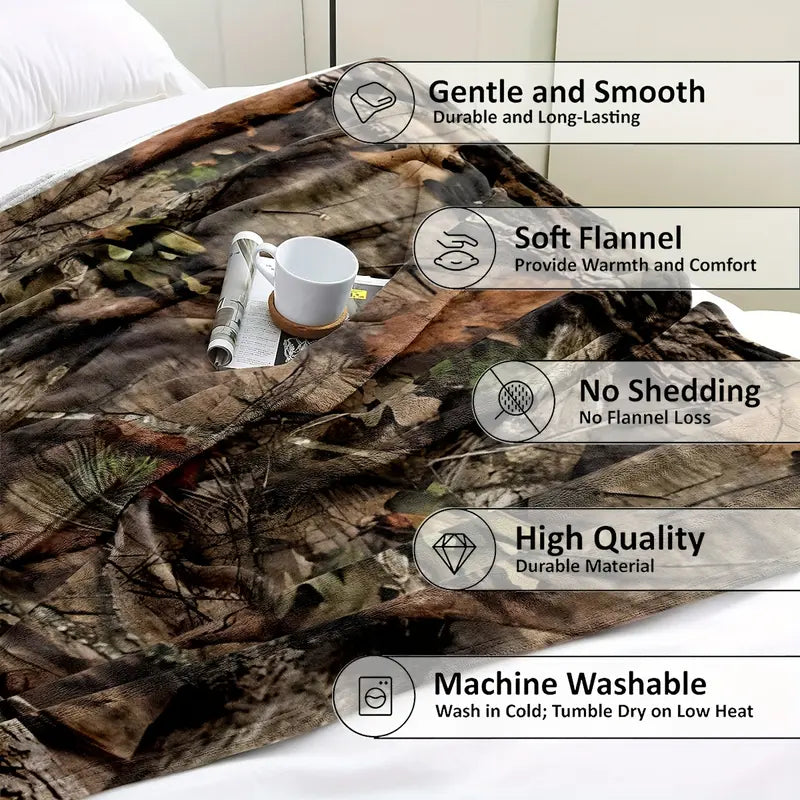 Camouflage Flannel Full Size Blanket - 50x60in Ultra-Soft Throw with Real Forest Tree Bark & Vine Detail, Cozy Chic Pick for Home Snuggles & Travel, All-Seasons Bedding Decor for Cozy Together Feel Cosy Use