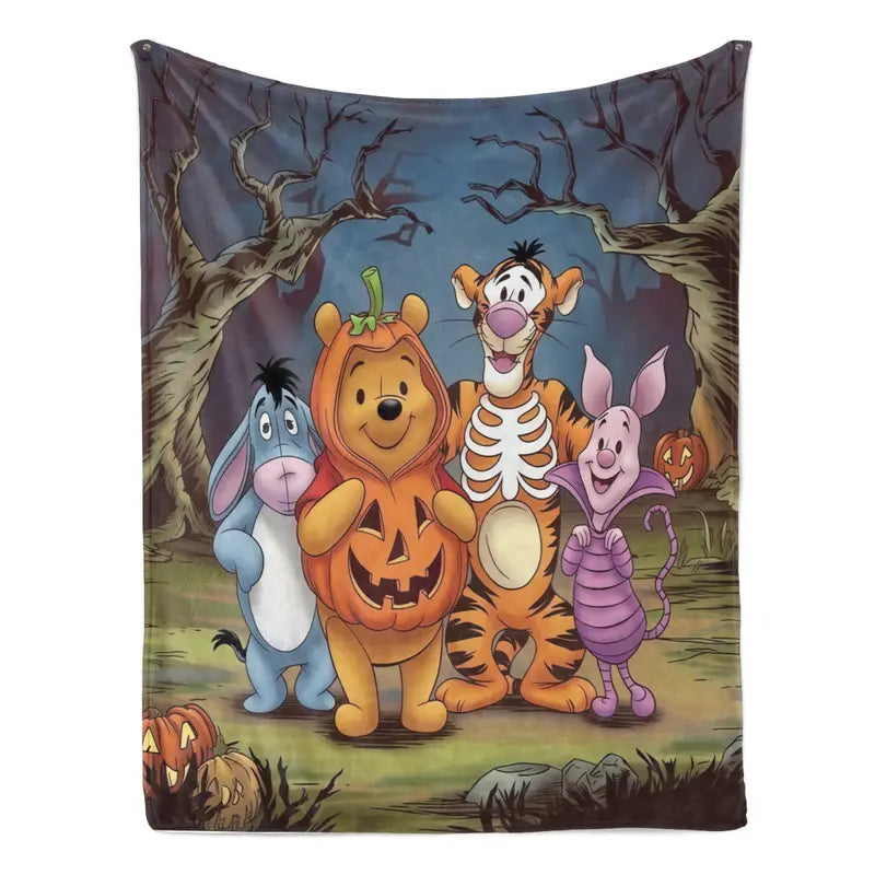 Disney Winnie the Pooh Halloween Pumpkin Fleece Throw Blanket - Spooky Tigger, Piglet, Eeyore Design - Cozy Indoor/Outdoor Bedding for Kids - Ideal for Office, Camping