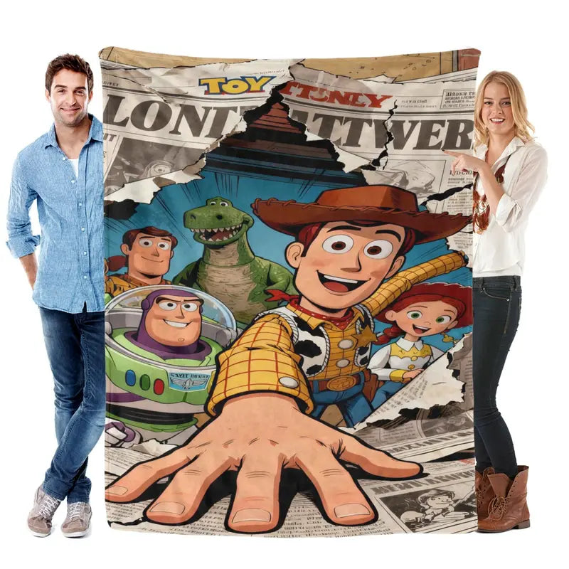 Disney 2026 New Toy Story Newspaper Breakthrough Graphic Blanket - Ultra-Soft Fluffy Fleece Decorative Cartoon Character Print Throw Blanket with Woody & Buzz Design for Home, Travel (Holiday Gift), Decorative Blankets