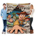 Disney 2026 New Toy Story Newspaper Breakthrough Graphic Blanket - Ultra-Soft Fluffy Fleece Decorative Cartoon Character Print Throw Blanket with Woody & Buzz Design for Home, Travel (Holiday Gift), Decorative Blankets