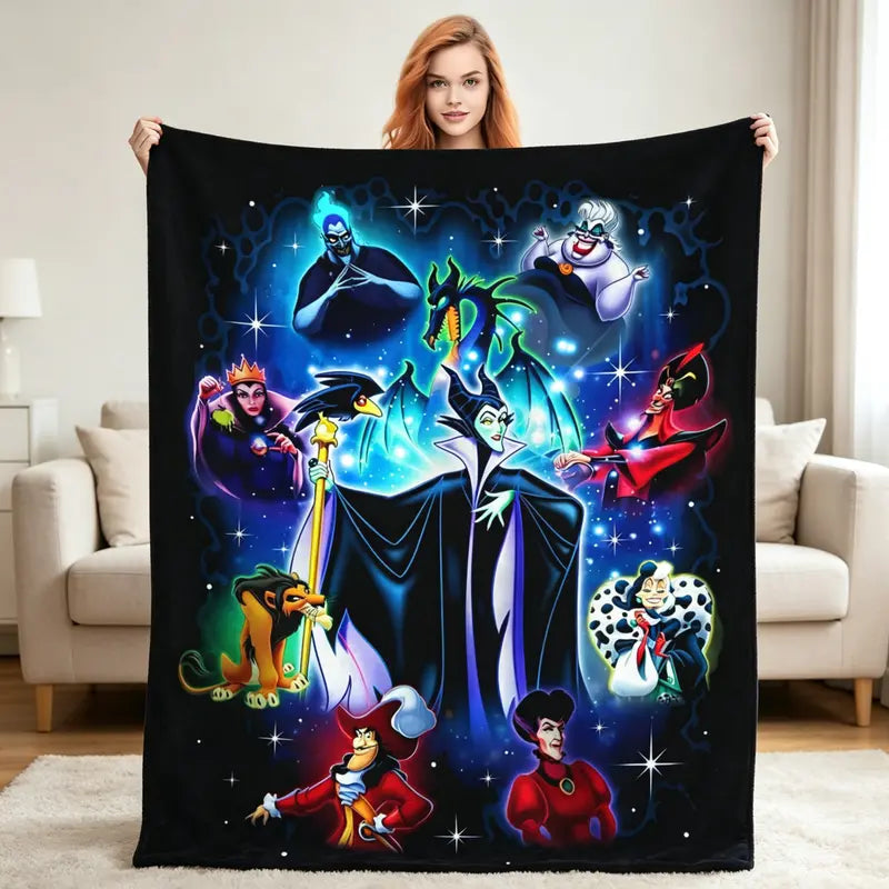 Disney Classic 2026 New Villains Starry Night Flannel Fleece Blanket - Maleficent Anti-Fade Print, Dark Aesthetic Soft, Character-Themed Original Character Blankets for Bed, Multi-Purpose Holiday Gift